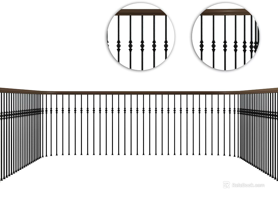 Iron Railing With Vertical Bars And Decorative Top Rail For Balcony Exterior 3d model 
