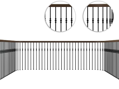 Iron Railing With Vertical Bars And Decorative Top Rail For Balcony Exterior 3d model