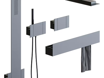 Modern Rainfall Shower System With Handheld Sprayer Storage Shelf And Towel Bar 3d model