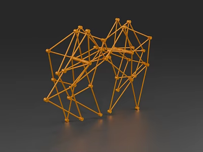 Orange Building Blocks Form Abstract Geometric Sculpture With Connected Lines And Nodes 3d model