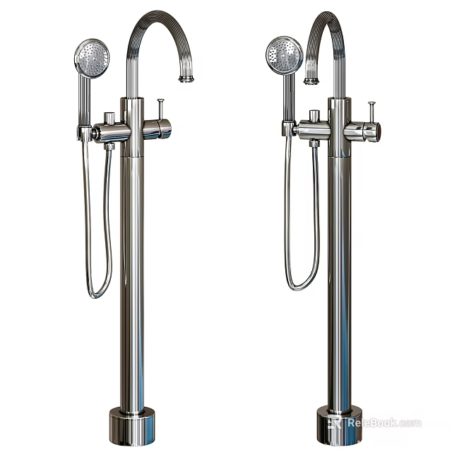 Modern Double Shower Faucet With Handheld And Overhead Showerheads In Stainless Steel 3d model 