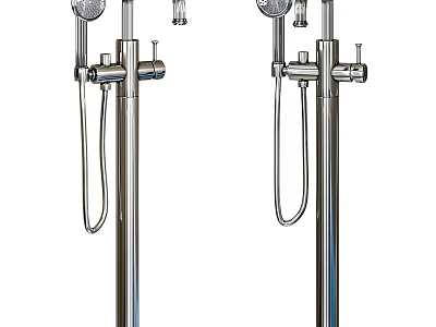 Modern Double Shower Faucet With Handheld And Overhead Showerheads In Stainless Steel 3d model