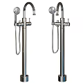 Modern Double Shower Faucet With Handheld And Overhead Showerheads In Stainless Steel