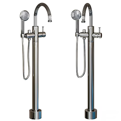 Modern Double Shower Faucet With Handheld And Overhead Showerheads In Stainless Steel 3d model