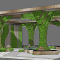 Contemporary Pergola With Wooden Latticed Roof Greenery Covered Columns Living Walls And Purple Flowers