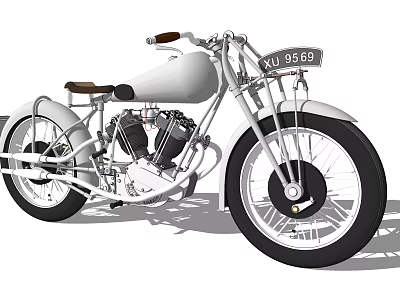 Classic White Vintage Motorcycle With Leather Seat Spoked Wheels And Twin Engine 3d model