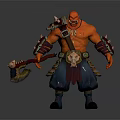 Orange Skinned Muscular Warrior Character With Skull Adorned Axe And Waist Pendant