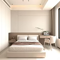 Modern Bedroom Interior With Bed Pillows Large Window Study Desk And Stuffed Toys