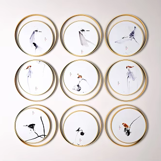 New Chinese Round Frame Painting Round Decorative Painting 3d model