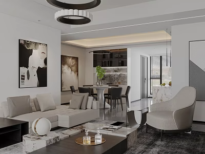 Modern Light Luxury Open Plan Living And Dining Room Interior With Elegant Furniture And Decor 3d model
