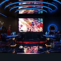 Modern Bar Interior Design With Neon Lights Large Screen Circular Decorations And Tables 3d model