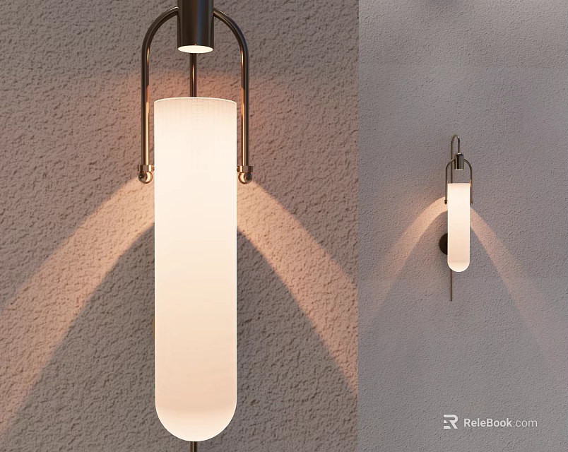 Minimalist Modern Wall Sconce With Metal Frame White Shade And Light Shadow On Textured Wall 3d model 