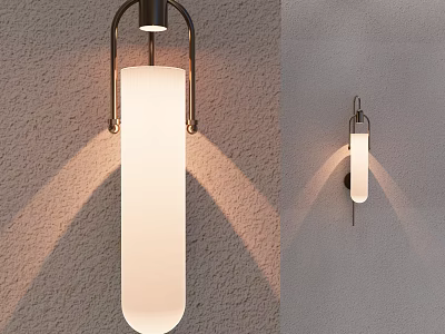 Minimalist Modern Wall Sconce With Metal Frame White Shade And Light Shadow On Textured Wall 3d model