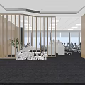 Modern Public Office Space with Open Layout Wooden Dividers Workstations and Green Plants