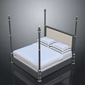 Elegant Four Poster Bed With Metal Posts White Mattress And Pillows