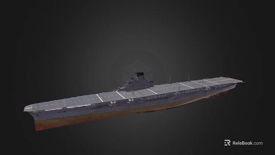 Aircraft Carrier Warship With Flight Deck Rust Marks And Gray Color On Dark Background 3d model 