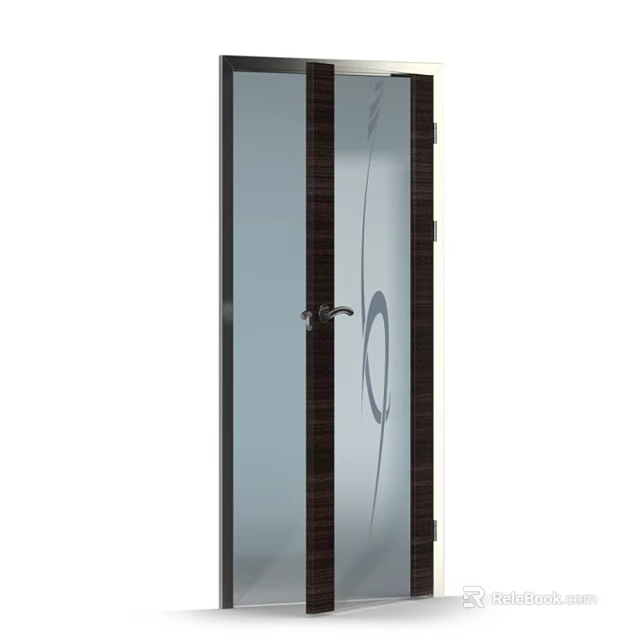 Contemporary Hinged Door Featuring Glass Panel Wooden Frame And Metal Handle 3d model 