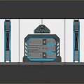 Futuristic Control Room Gate With Blue Vertical Structures And Gray Blue Design 3d model