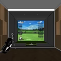 Modern Indoor Golf Simulator Setup With Large Screen And Golf Training Gear