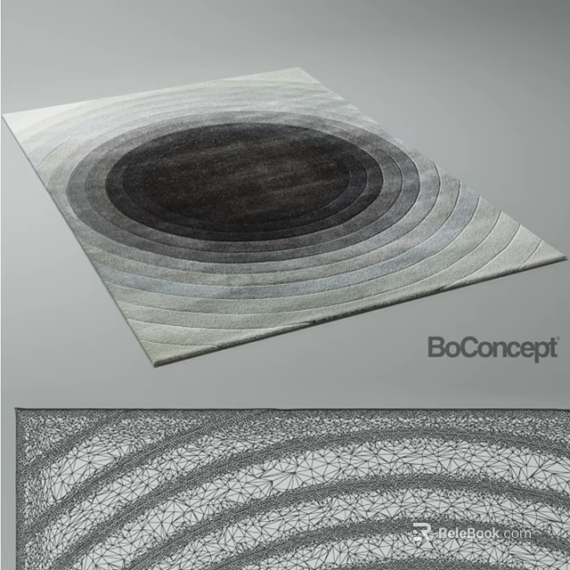 Modern Square Rug With Concentric Circle Design In Gray Black Silver Tones For Living Room 3d model 