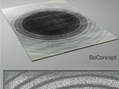 Modern Square Rug With Concentric Circle Design In Gray Black Silver Tones For Living Room 3d model