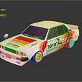 Toyota RSC White Race Car With Red And Yellow Stripes And Sponsor Logos