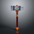 Ornate Fantasy Hammer With Decorative Metal Plates Red Striped Handle And Blue Gemstone