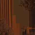 Modern Urban Office Building With Evening Lights Trees And Green Traffic Light