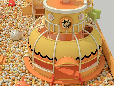 Fun Yellow Rotating Play Equipment in Colorful Ball Pool with Slide and Entrance 3d model