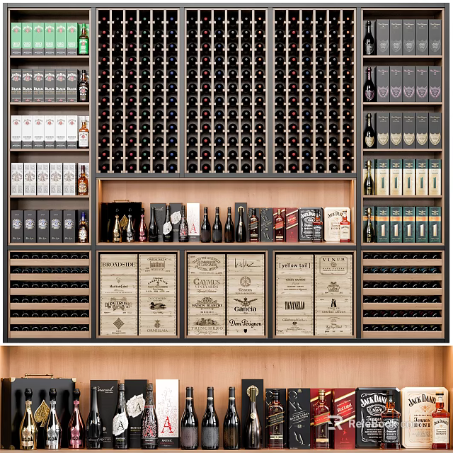 Stylish Wine Cabinet Design With Organized Bottle Storage And Multiple Shelves 3d model 