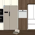 Modern Kitchen Sideboard With Wooden Beige Design And Refrigerator Oven Cabinets