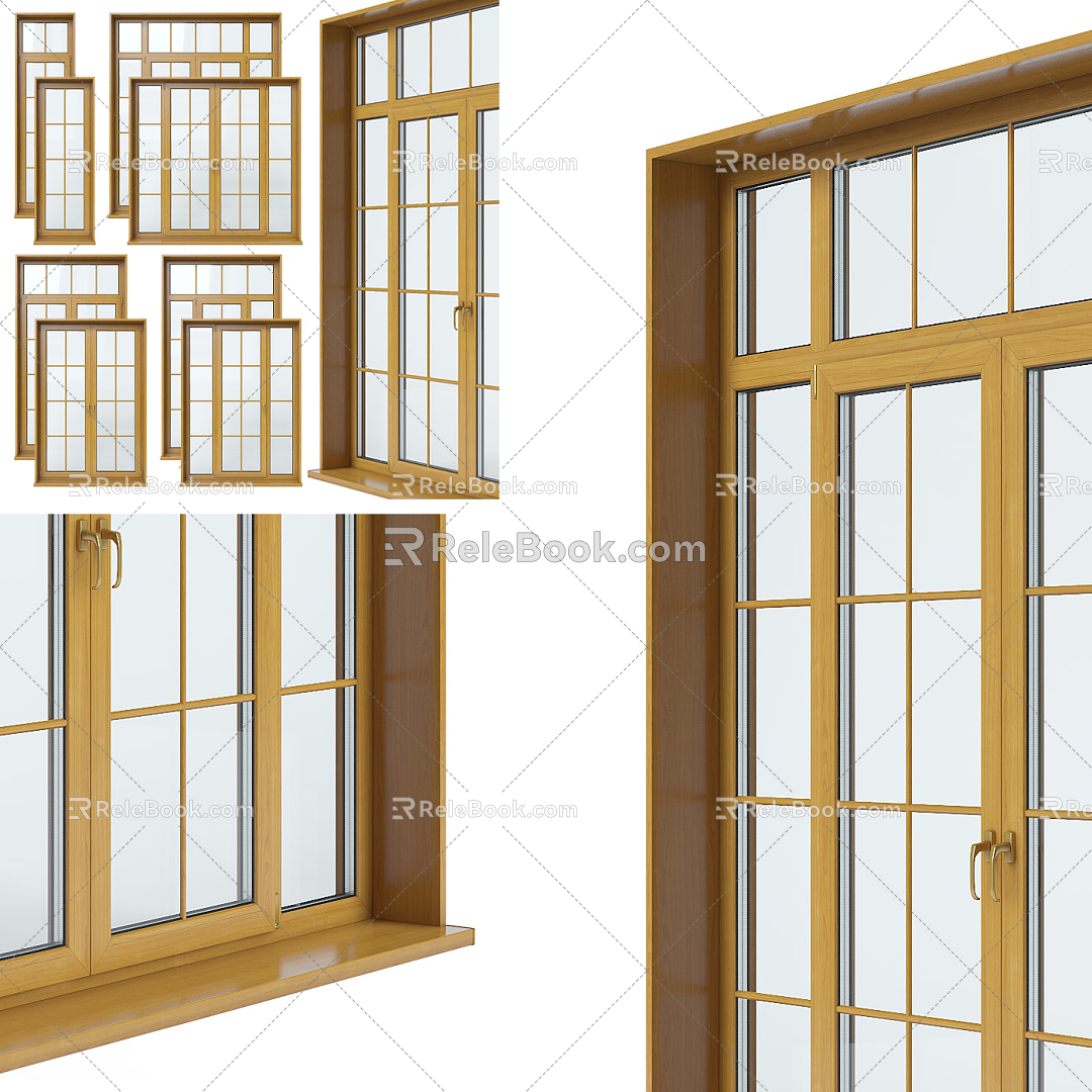 Modern swing door solid wood glass sliding door 3d model