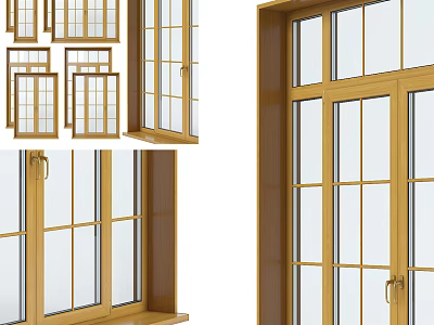 Elegant Wooden Hinged Door With Glass Panes And Grid Design For Home Interior 3d model
