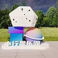Creative Garden Ornaments Featuring White Dice Colorful Blocks And Rainbow Sphere In Park