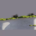 Modern Curved Concrete Bonsai Planter With Green Moss And Small Plants