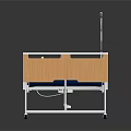 Medical Hospital Bed with Blue Mattress Orange Rails White Frame Metal Pole with Hook Wheels