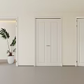 White Double Doors Interior With Golden Handles Light Colored Wall Gray Floor And Green Plant