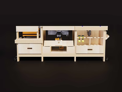 Multifunctional Wooden Desk Featuring Multiple Drawers Storage Compartments And Organized Workspace 3d model