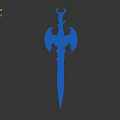 Winged Sword With Blue Glowing Blade Ornate Hilt And Purple Gemstone