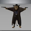 Lion Cowboy Character Holding Double Guns Wearing Long Coat And Western Hat