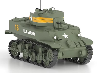 Green U.S. Army Tank Model With Yellow Stripe White Star And Number 16 3d model