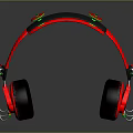 Red And Black Over Ear Headphones With Green Accents And White Wire Reflective Design
