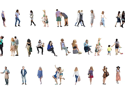 Diverse Group Of People In Various Poses And Casual Daily Activities 3d model