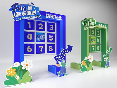 Interactive Zone With Colorful Number Boards Flower Decorations And Welcome Arrow 3d model