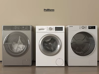 Three Poliform Front Load Washing Machines Gray and White Modern Design 3d model