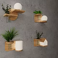 Modern Wooden Wall Lamps With Simple Design And Potted Green Plants On Gray Wall