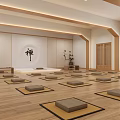 Zen Inspired Yoga Studio Interior With Wooden Floor Arranged Yoga Mats Plant Decorations And Windows