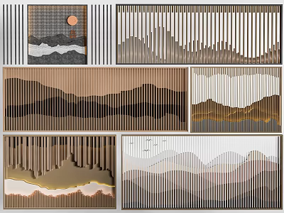 Modern Room Dividers With Geometric Patterns Mountain Contours Vertical Lines And Neutral Tones 3d model