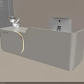 Modern White Reception Desk With Apple iMac Monitor White Bird Ornament And Window Blinds