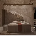 Spa Sauna Room Interior With Massage Bed White Canopy And Aromatherapy Elements